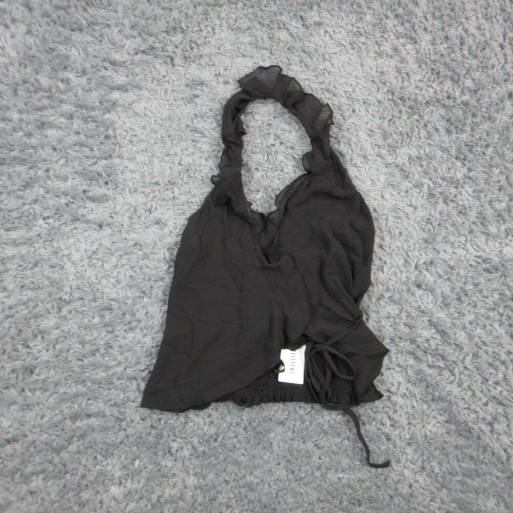 Kimchi Blue Tank Womens S Black Cropped Halter Ruffle Elastic Waist NWT